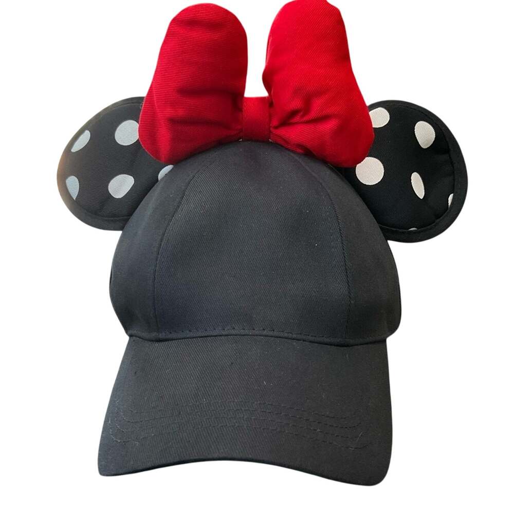 Disney Parks Minnie Mouse Black Cap with Red Bow and Polka Dot Ears NWT